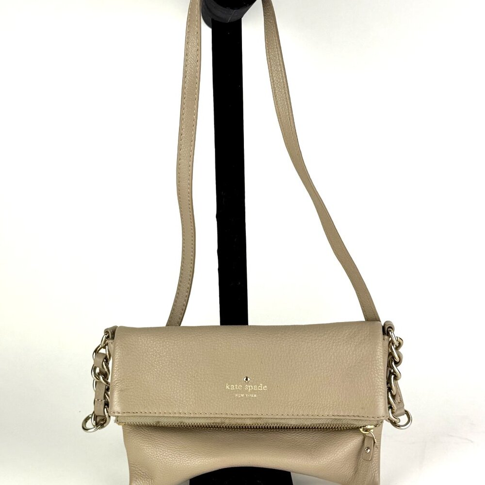 Kate Spade Pebbled Leather Fold Over Crossbody Bag Taupe Beige 2018 Chic Convert